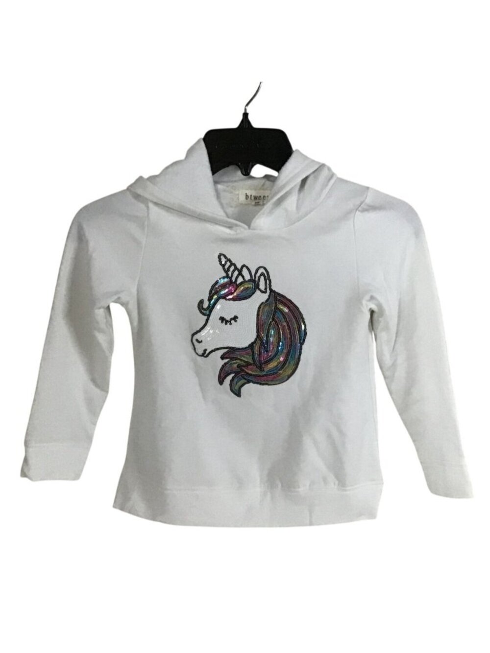 Girls Size 6 Sequin Unicorn Design White Lightweight Hoodie Sweatshirt
